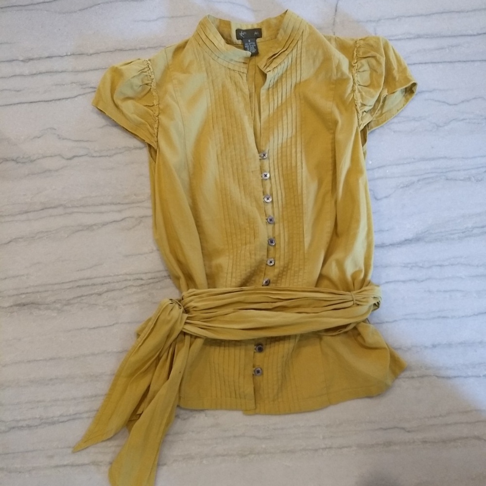 Anthropologie Fei cotton voile tie waist blouse